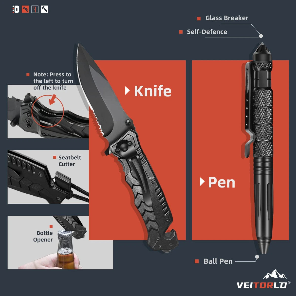 VEITORLD Gifts for Men Dad Him Christmas - Survival Gear and Equipment black