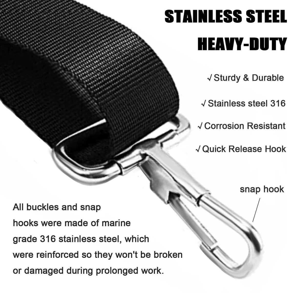 RUSON 2 Pack Adjustable Bimini Boat Top Straps 2 Pcs with 2 End Hooks