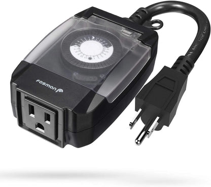 Fosmon Outdoor Light Timer Outlet Waterproof, 24 Hour Plug in 1 Pack, Black