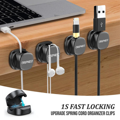 GRIPNEST Never-Lose 1s Lock Spring Cable Solution – Pack of 12, Black