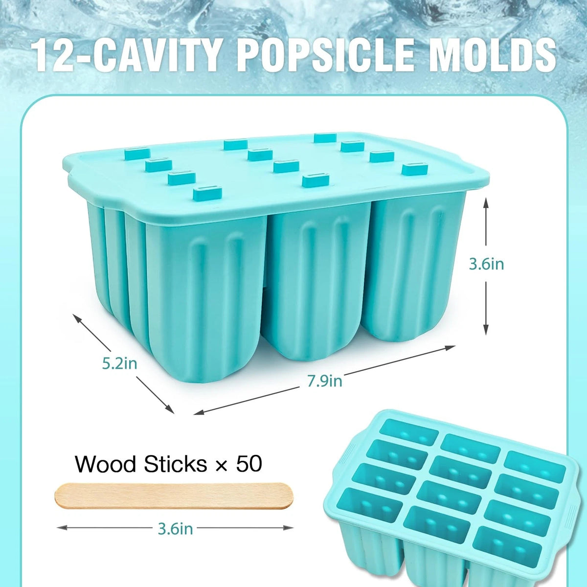 Slomg 12 Pieces Silicone Popsicles Molds, Reusable Popsicle 8"x5", Green
