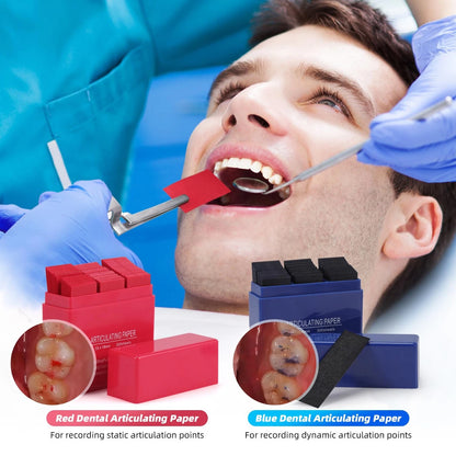 Dental Articulating Paper 300 PCS, Plastic Dispenser Blue 100 Micron