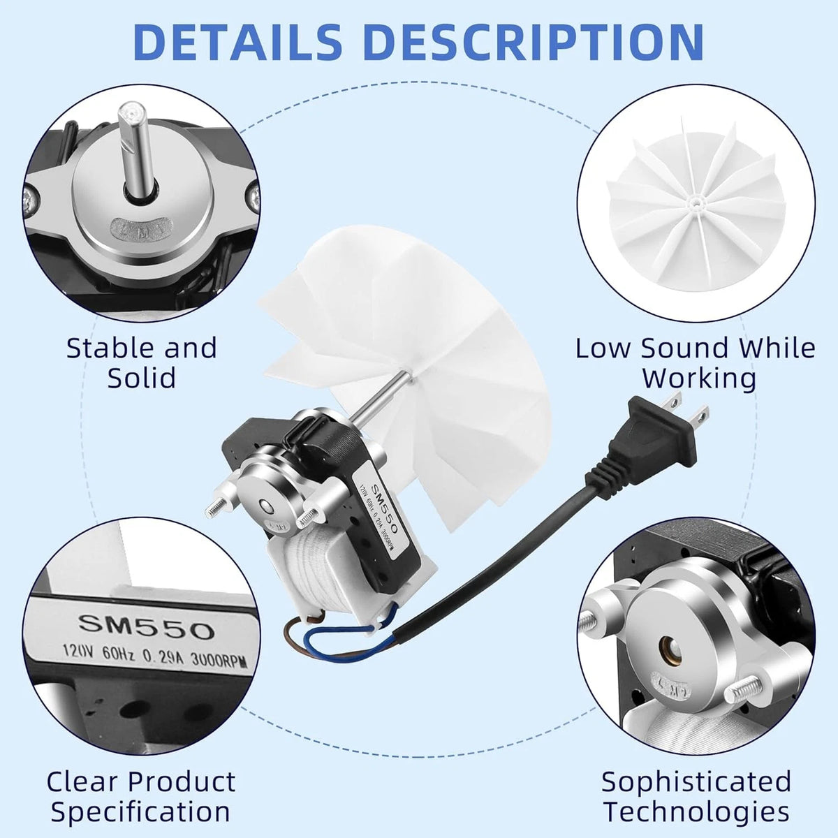 AMI PARTS Universal Bathroom Vent Fan Motor Kit SM550 Electric Motors Fit...
