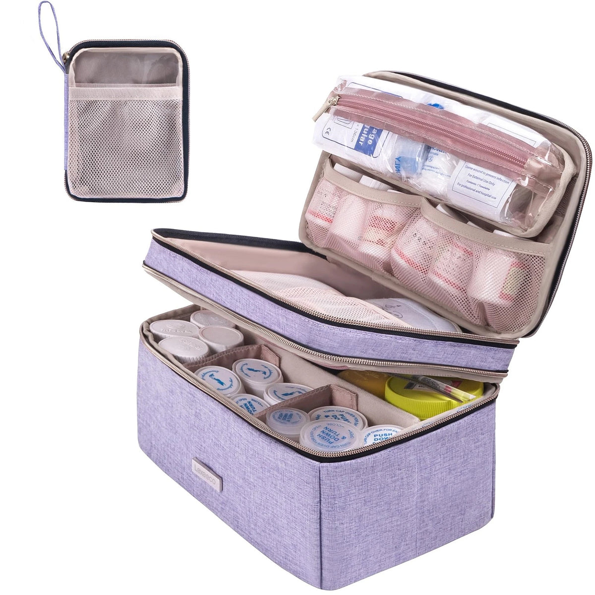 Lexeeco Medicine Storage Bag Pill Bottle Organizer with Small, Purple