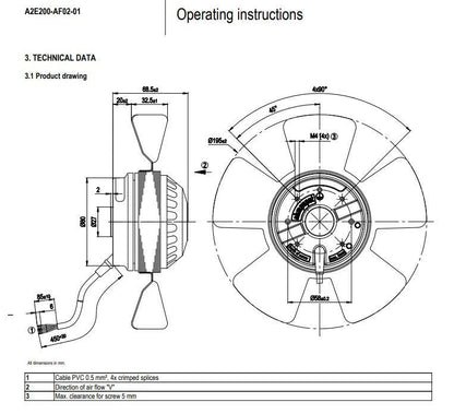 Ebmpapst A2E200-AF02-01 Axial Fan AC 230V 50/61W 0.24A Variable Pitch Motor Fan