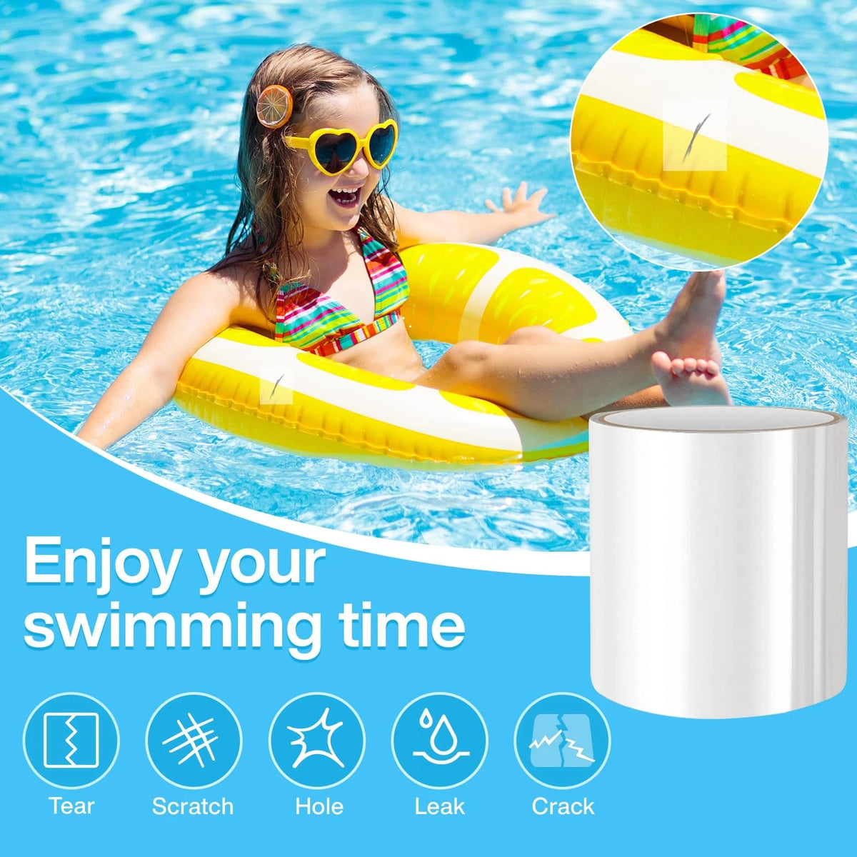 WENESTR Pool Patch Repair Kit Waterproof Tape for 3.2in X 7ft, white