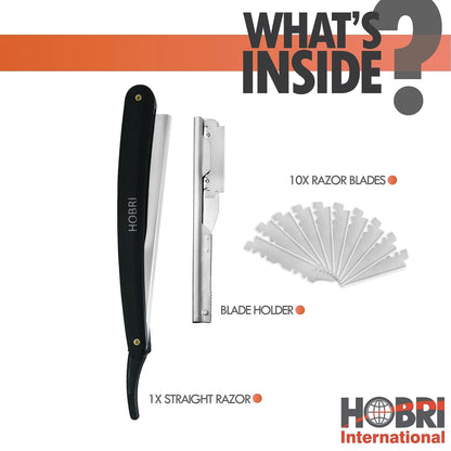 Professional Barber Straight Edge Razor with 10 1 Count (Pack of 1), Black