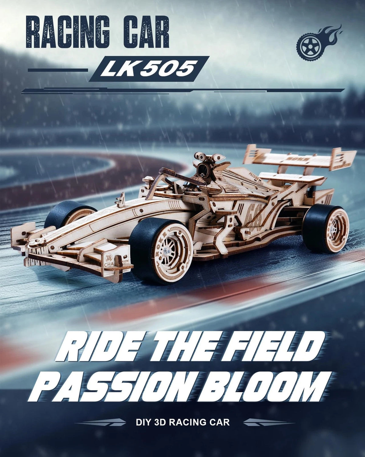 ROKR 3D Wooden Puzzle 1:18 Scale Formula Racing Cars for Adults, 5 Medium