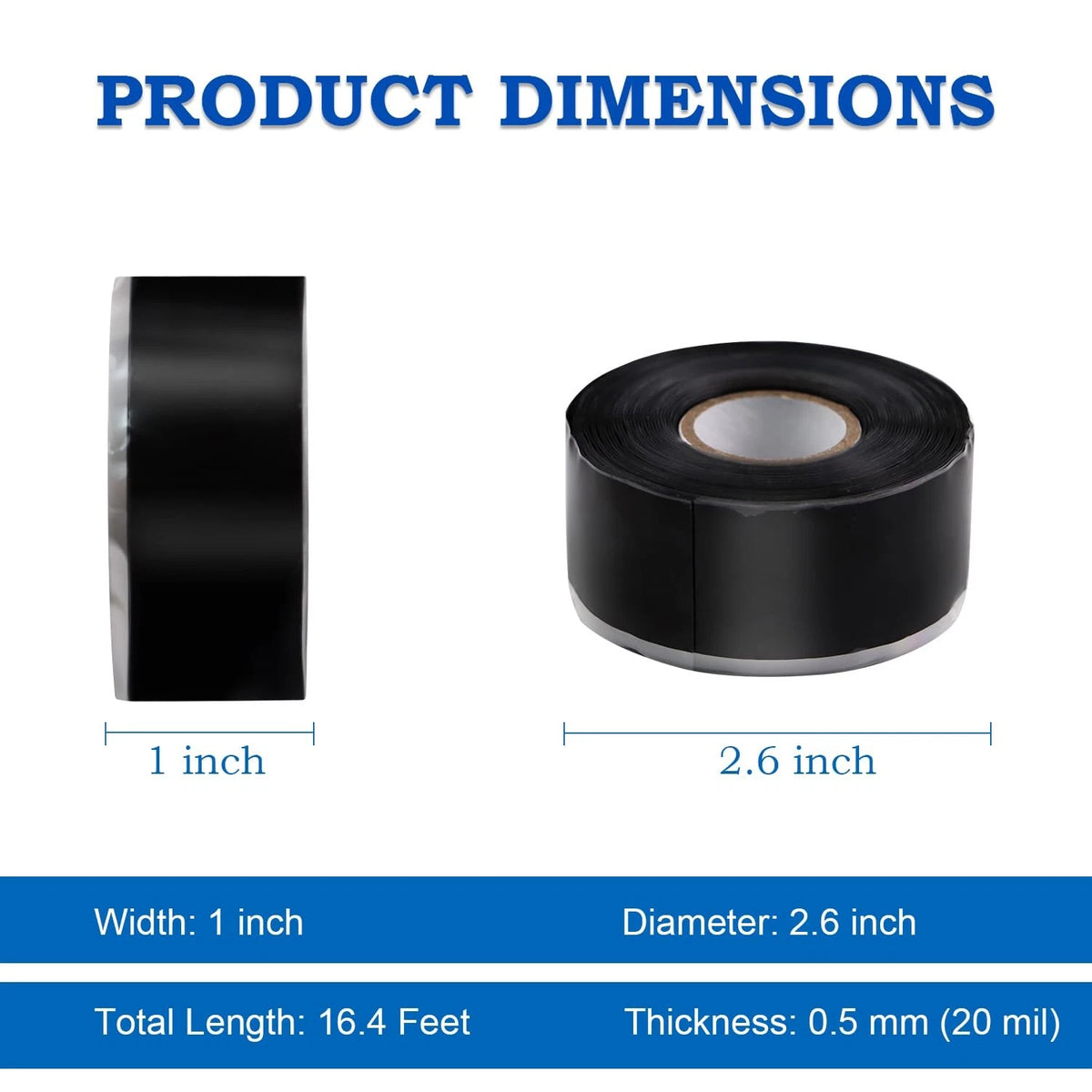 Sunroda Self Fusing Silicone Tape 1''x16.4 FT 0.5mm Thickness, Black