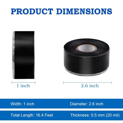 Sunroda Self Fusing Silicone Tape 1''x16.4 FT 0.5mm Thickness, Black
