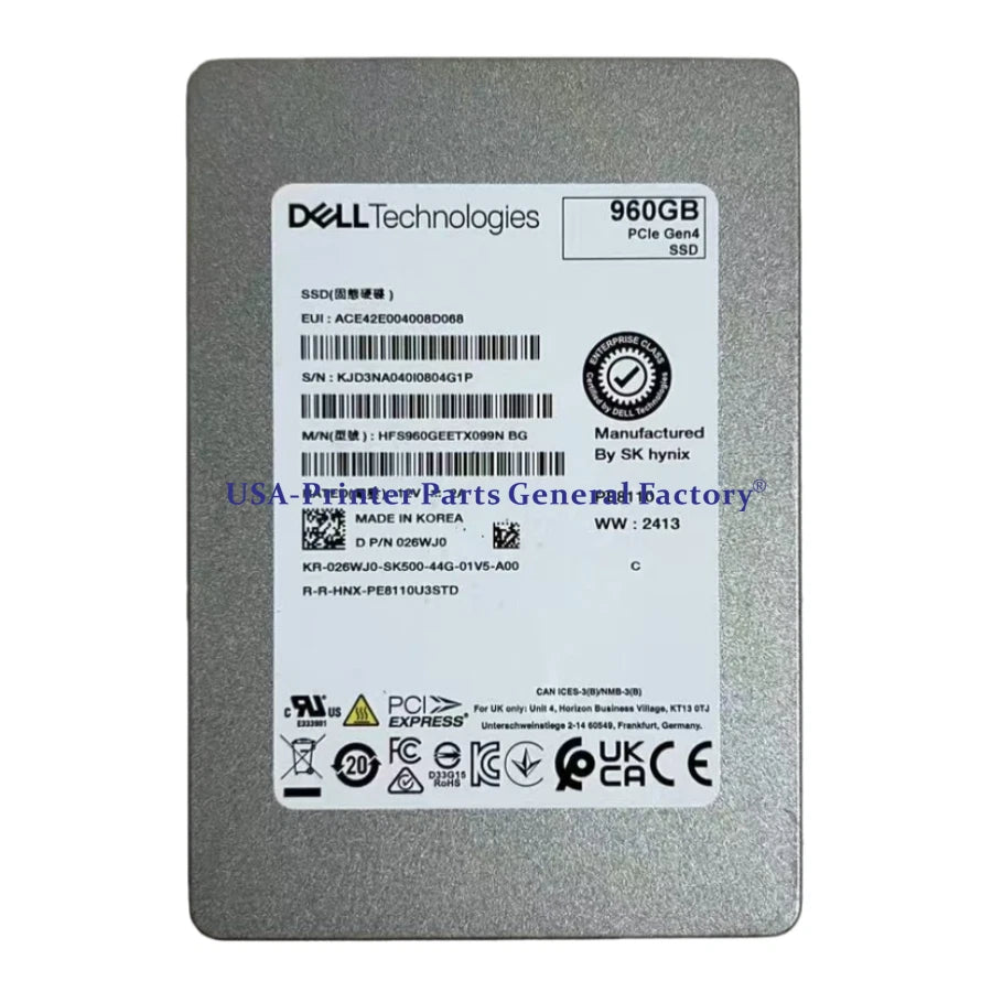 For Dell 26WJ0 PE8110 960GB U.2 PCIe Gen4 4.0 NVMe RI TLC 2.5 SSD High quality