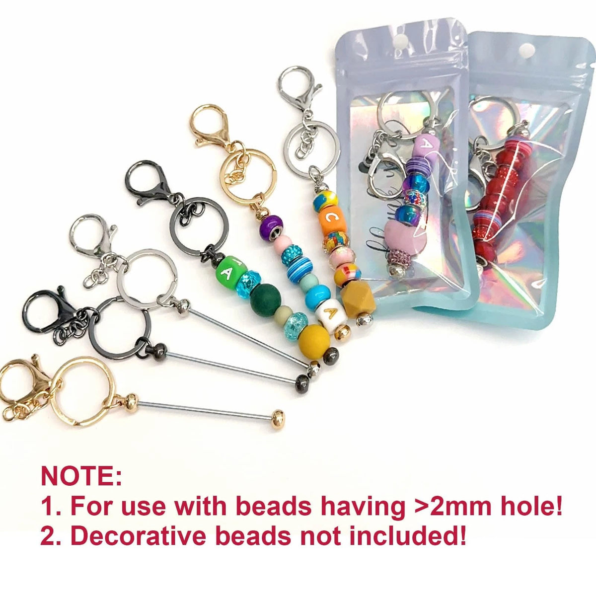 42 Pcs Beadable Keychain Bars Bulk Blank Beaded Making Small, Silver