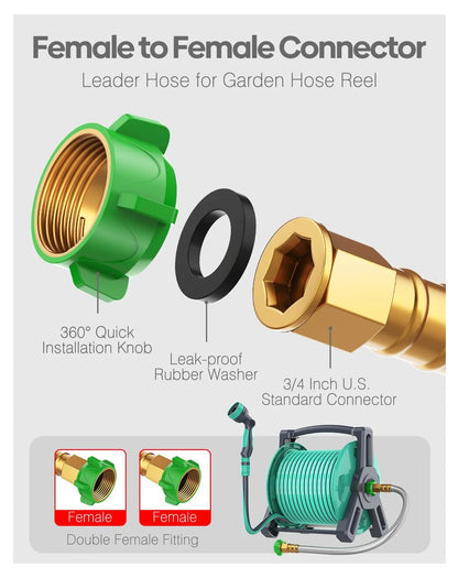 Short Metal Garden Hose 10ft with Female to Female, Silver