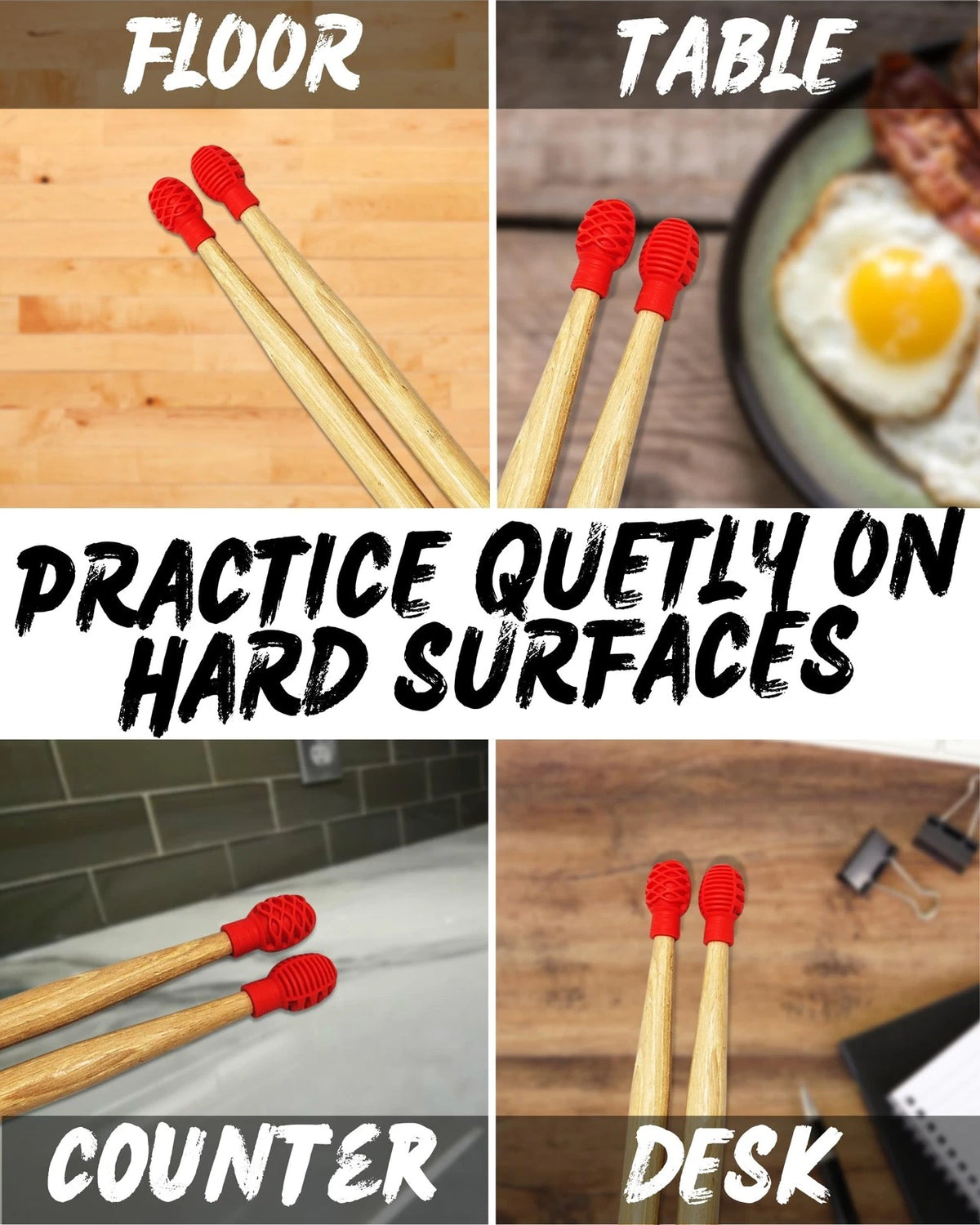 Drumstick Dampeners for Silencing Drumming Practice - Replace Red and Black