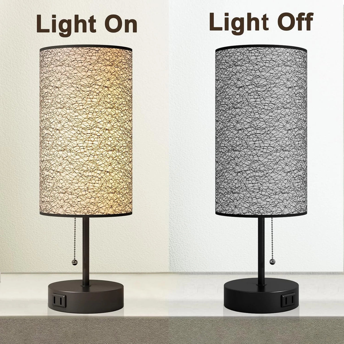 Table Lamp for Bedroom,Nightstand Bedside with AC 2PCS, Black-OnlyAC