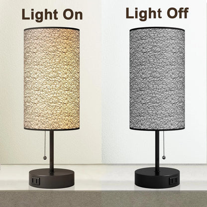 Table Lamp for Bedroom,Nightstand Bedside with AC 2PCS, Black-OnlyAC