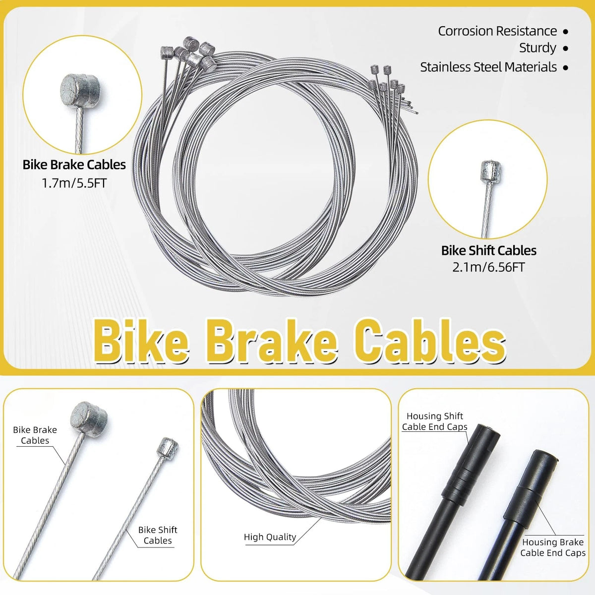 TFUTLT 103Pcs Bike Brake Cable Kit with Stainless Steel black