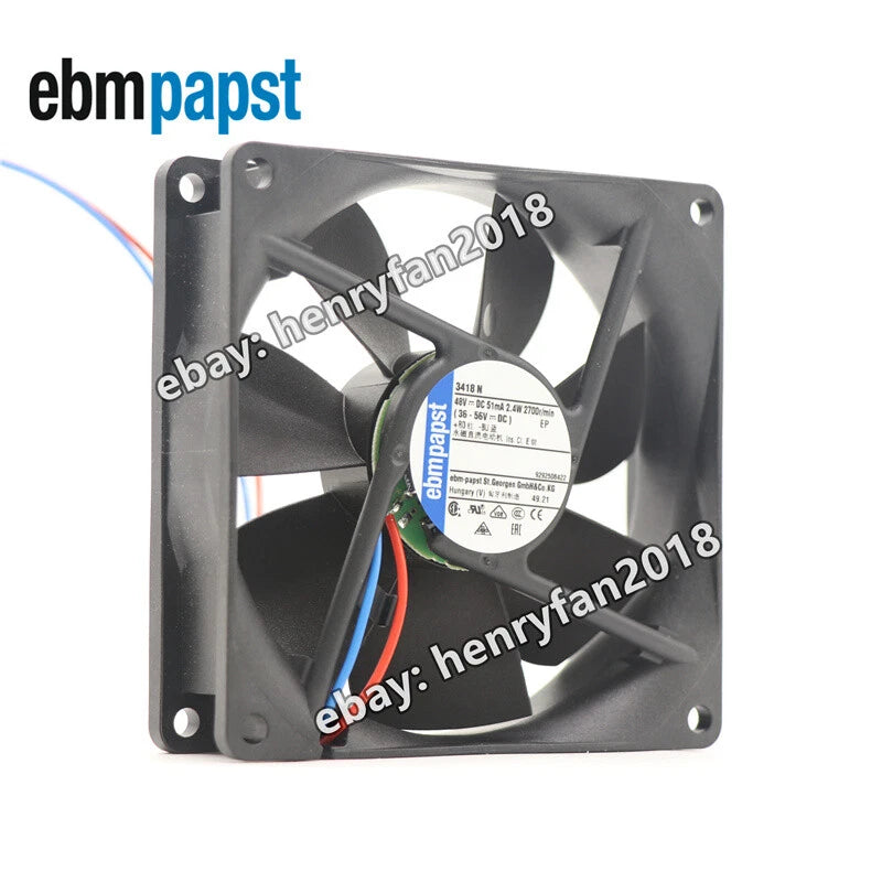 Ebmpapst 3418N Axial Fan DC 48V 51mA 2.4W 90*90*25MM 2-wire 82m3/h Cooling Fan