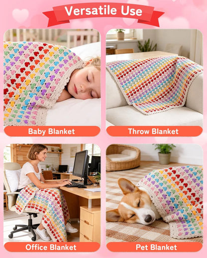 Arborthread Blanket Crochet Kit for Beginners, Heart Rainbow