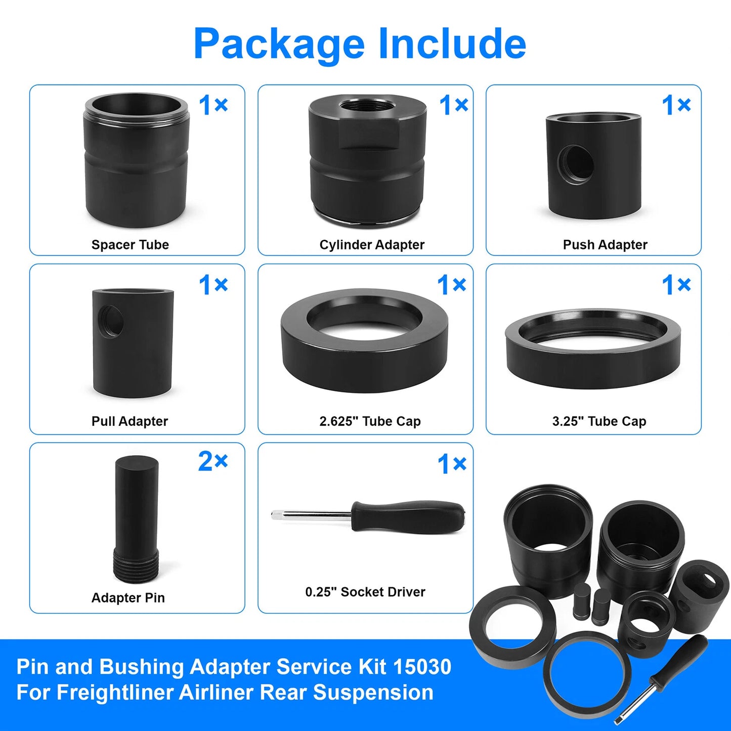 15030 Leaf Spring Pin & Bushing Adapter Service Kit Remover & Installer Tool