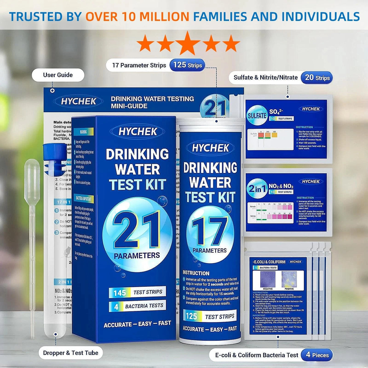HYCHEK 21 in 1 Accurate Drinking Water Testing Kits, 145 Strips + 4 Bacteria...