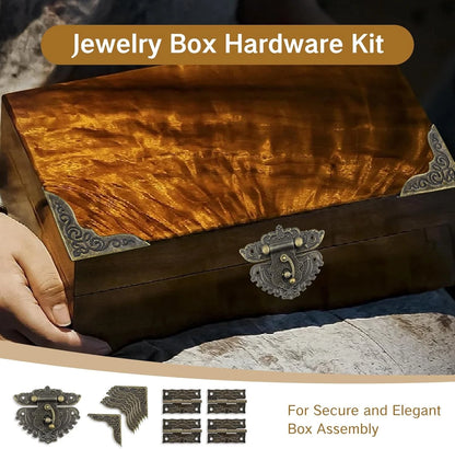 2 Sets Jewelry Box Hardware Kit Small Boxes with Brass Hinges Corners Bronze