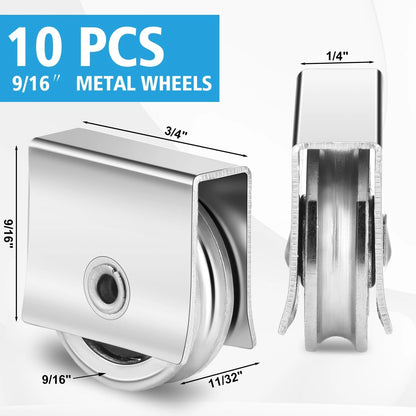 Zonon 10 Pcs Sliding Windows Rollers Assembly Cabinet Silver
