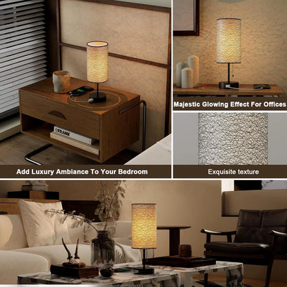 Table Lamp for Bedroom,Nightstand Bedside with AC 2PCS, Black-OnlyAC