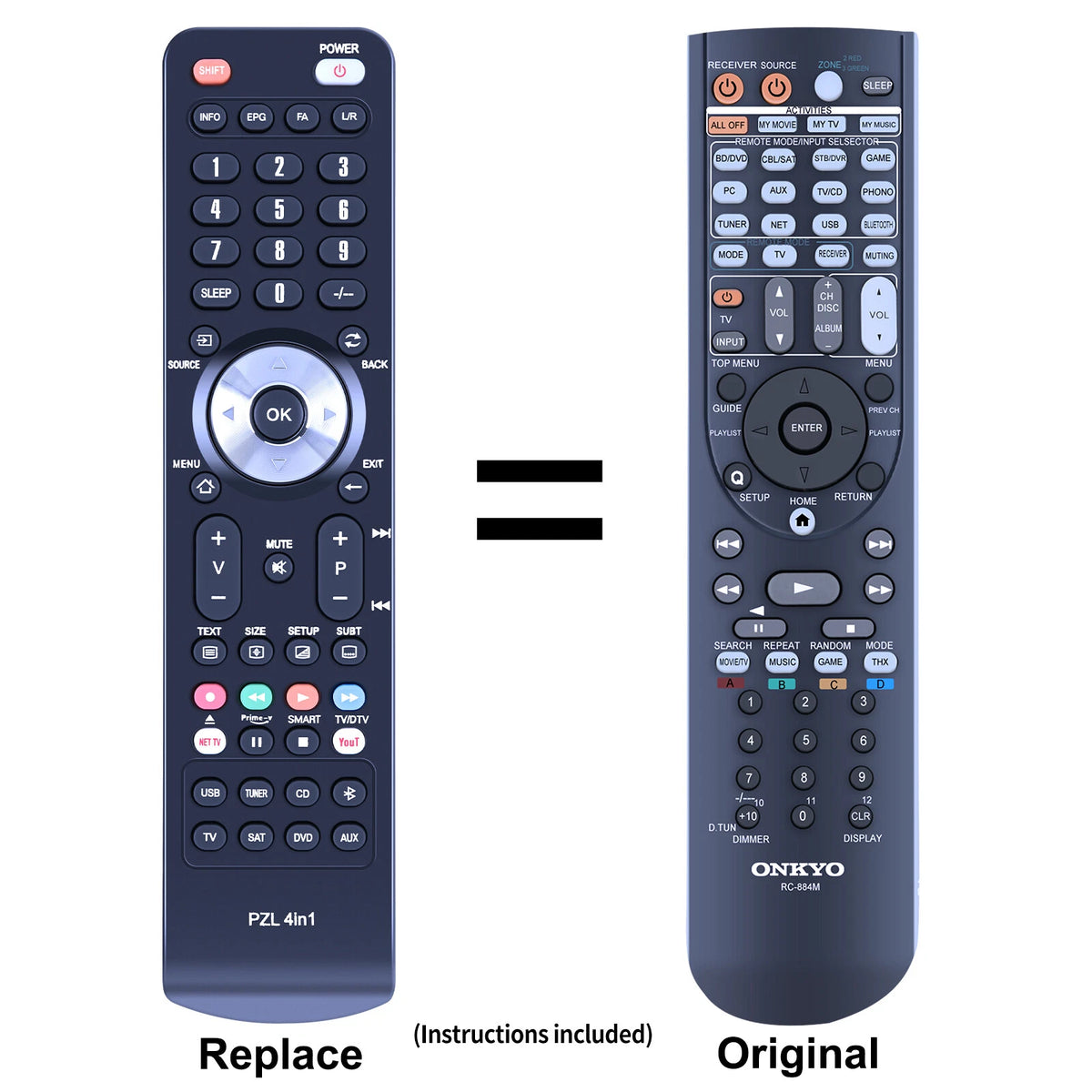 RC-884M Replace Remote Control For Onkyo PR-SC5530 TX-NR1030 TX-NR3030