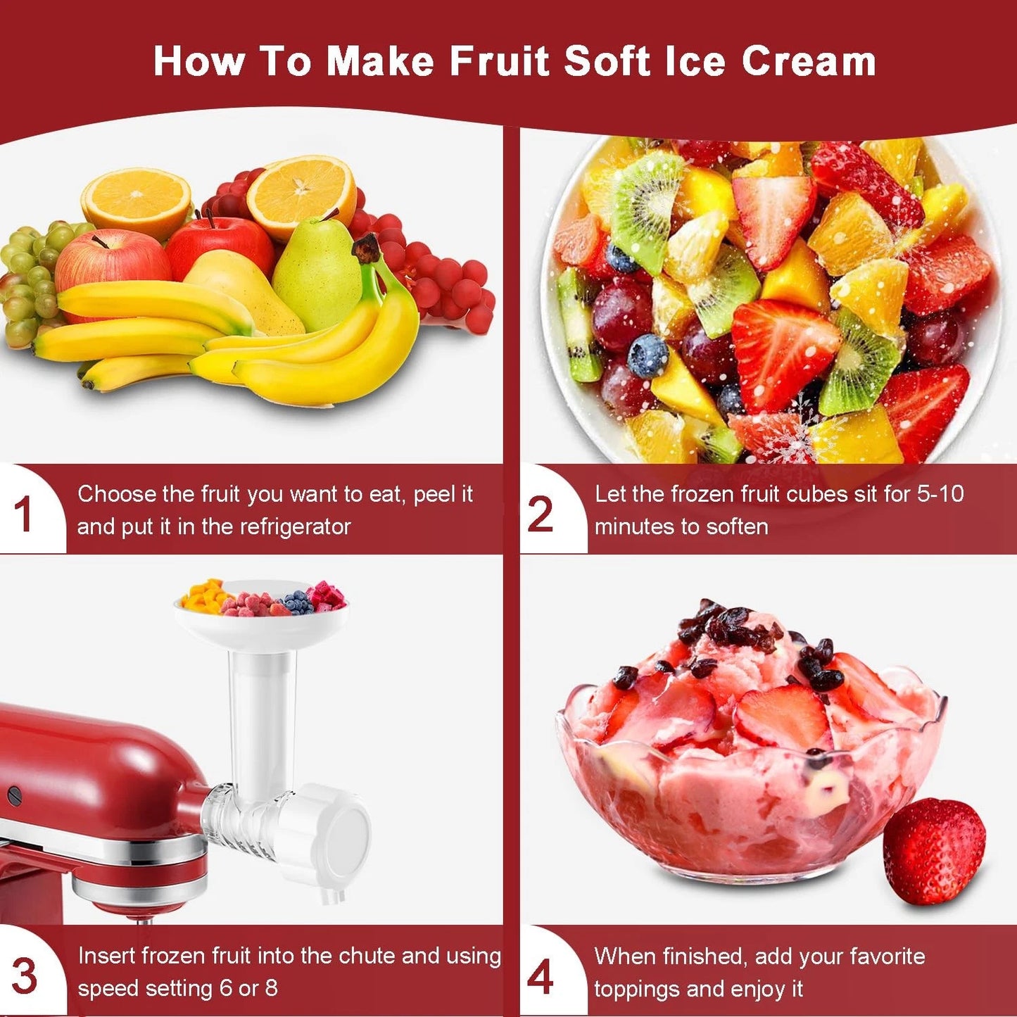 Ice Cream Maker Attachment for Frozen Fruit Soft Maker, White