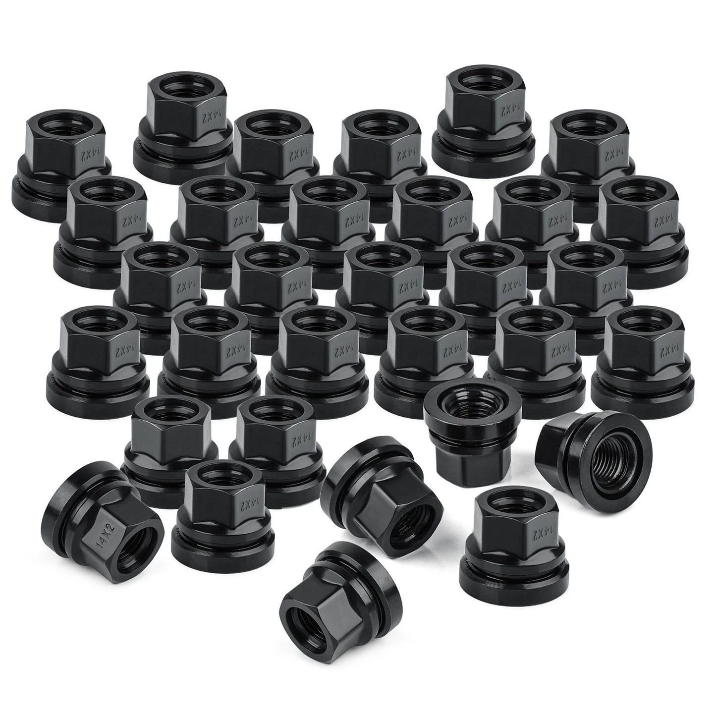 32PCS Black Wheel Lug Nuts M14x2.0 Fit Ford F250 F350 1999-02 Flat Washer Style