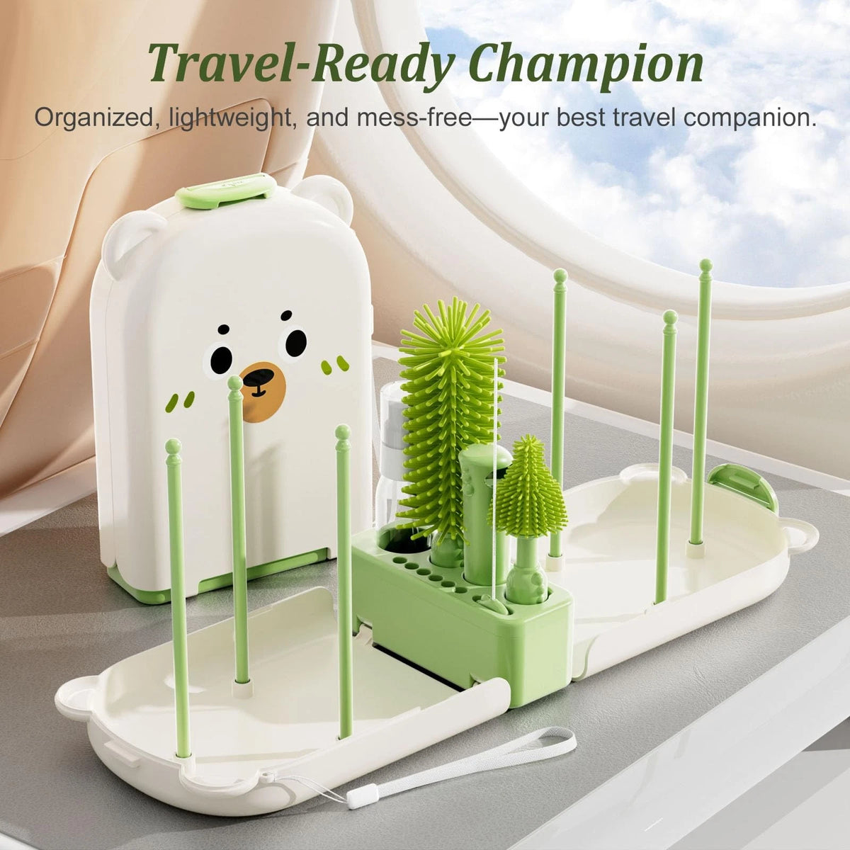 Travel Baby Bottle Cleaner Kit with Storage Case – 6-in-1 Compact Green
