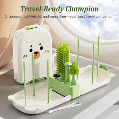 Travel Baby Bottle Cleaner Kit with Storage Case – 6-in-1 Compact Green