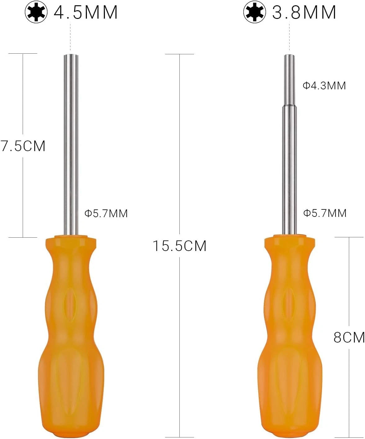 Gamebit Screwdriver Set, 3.8mm & 4.5mm Security Bit Orange