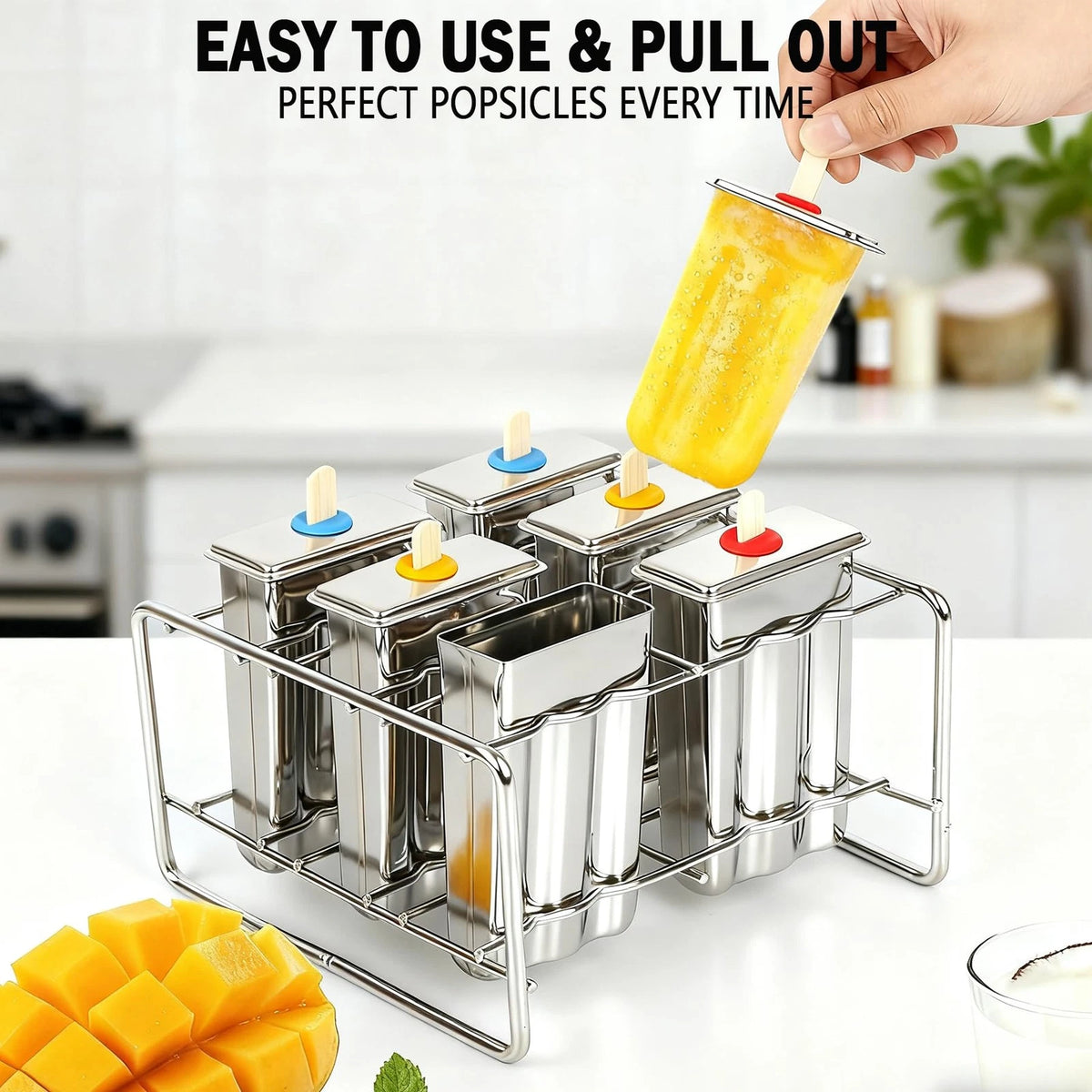 Popsicle Molds Set 6 Pieces Stainless Steel Ice 6.9in x 4.4in x 6.7in, Silver