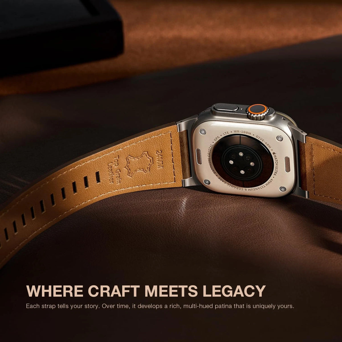 Suitisbest Leather 49mm 46mm 45mm 44mm 42mm(Series 3), Titanium/Retro Brown