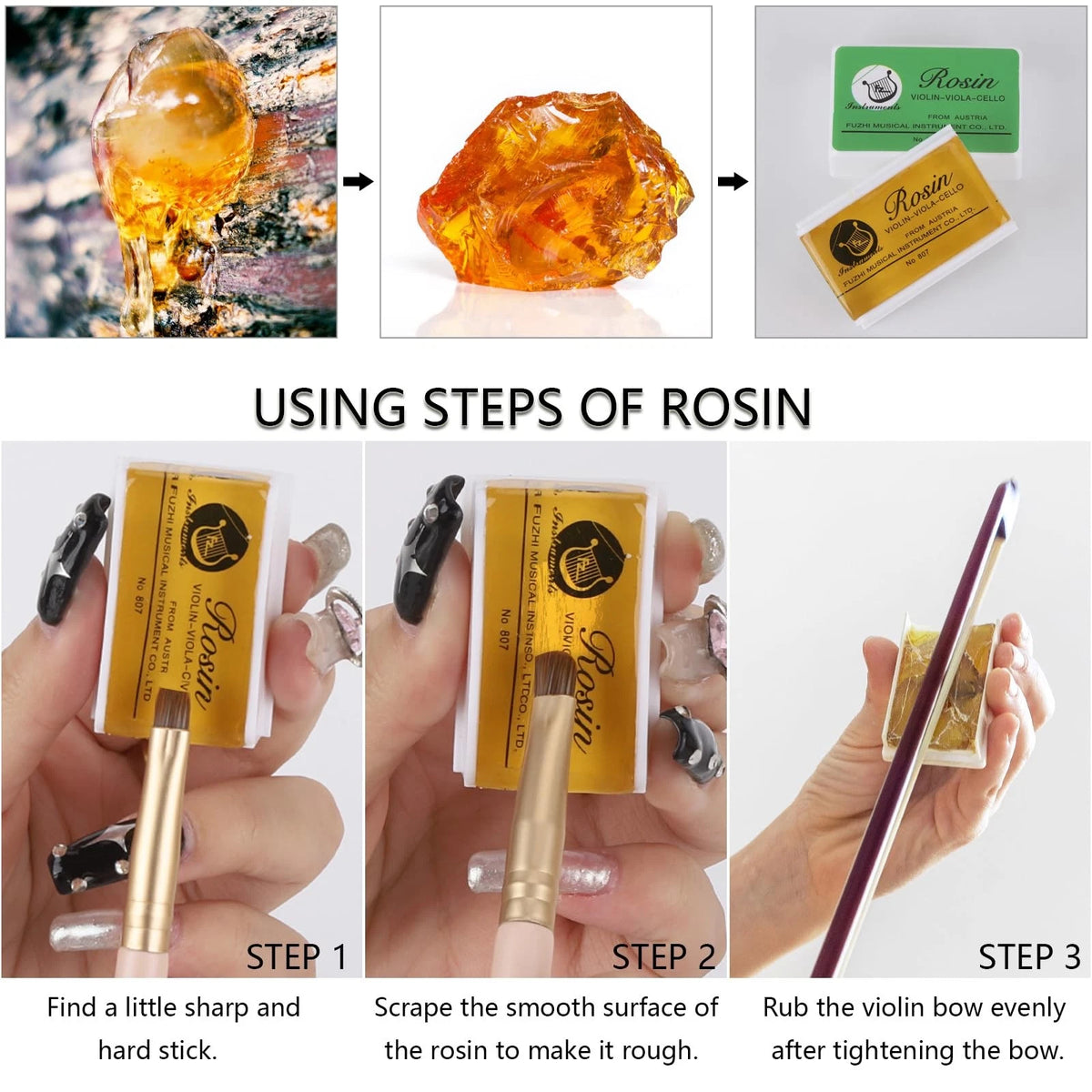 Violin Rosin 10 Pack Low Dust Natural for Violin, Viola, Cello yellow