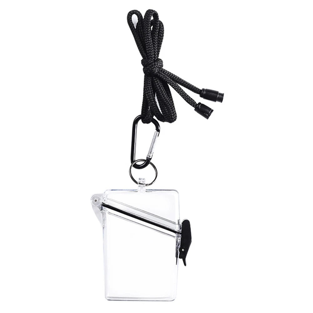 1*Waterproof ID Card Clear Holder Hard Case Plastic Protector With Lanyard