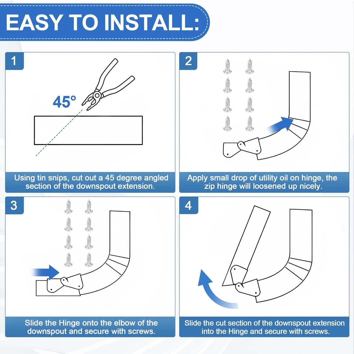 Gutter Downspout Hinge, 6Pcs Extension Flip-Up Zip Hinge White