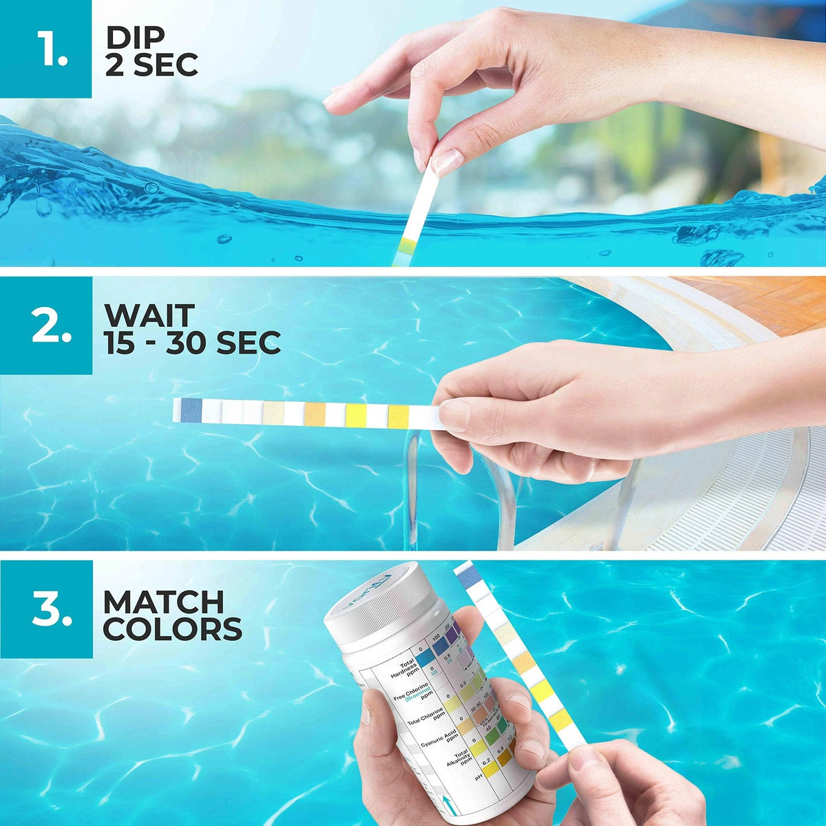 Varify 7 in 1 Pool and Spa Test Strips- Easy to Use Water Testing 100 Strips