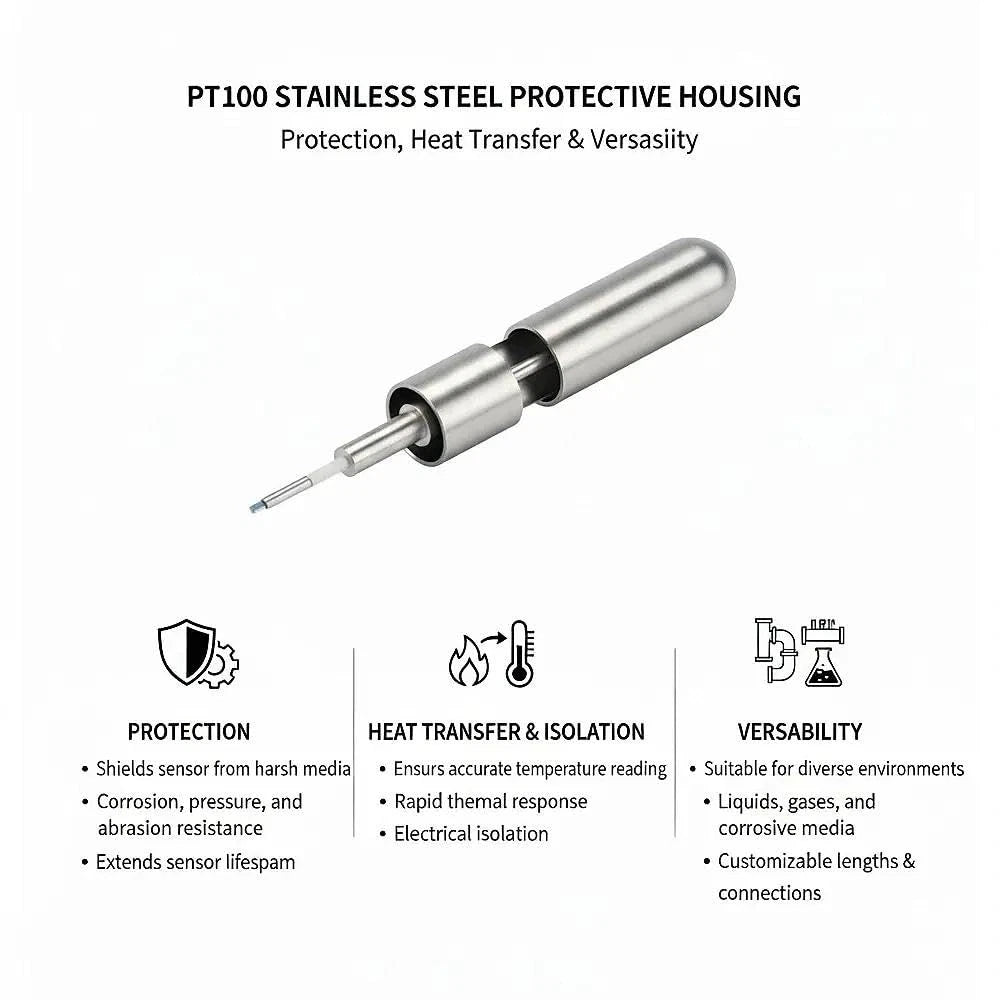 100PCS Stainless Steel Round Tip Temperature Probe Housing Case for PT100 &...