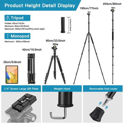 Professional DSLR Tripod for Photography - Tall, Lightweight & 76inch, Gold