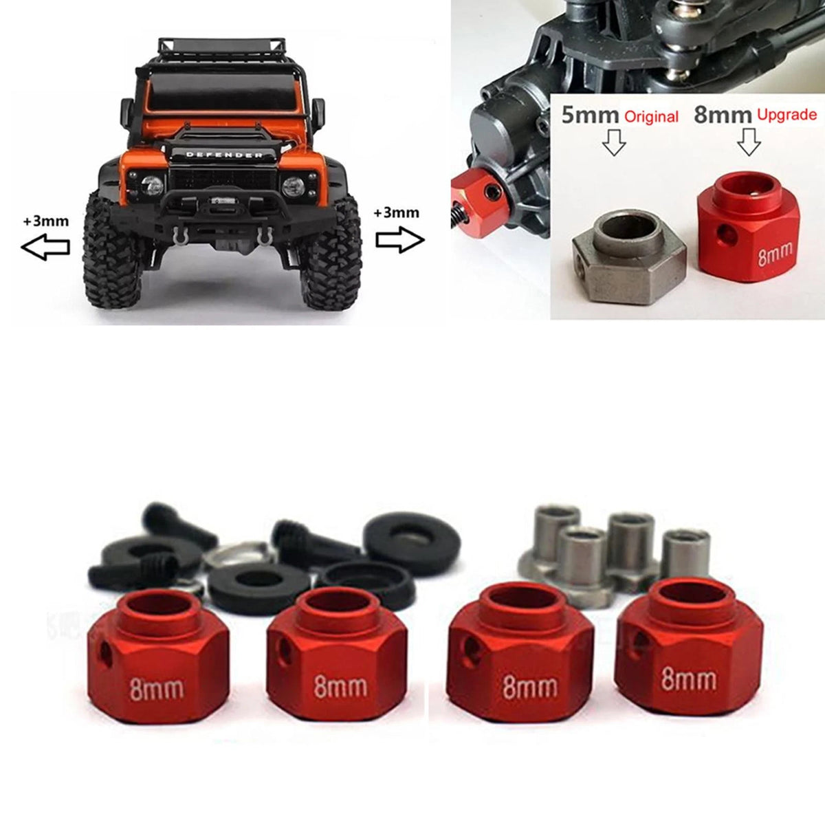 8mm Hex Wheel Hubs Adapter Widen Connector For Traxxas TRX-4 1/10 RC Crawler Cg