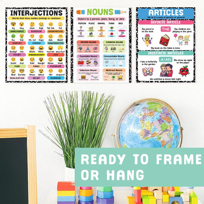 9 Pcs Parts Of Speech Posters For Classroom 11x14 inches, English Poster