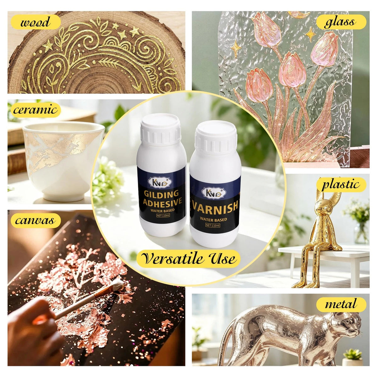 KINNO Gilding Adhesive Set, Gold Leaf Kit with 8cm, 4 colors gilding set
