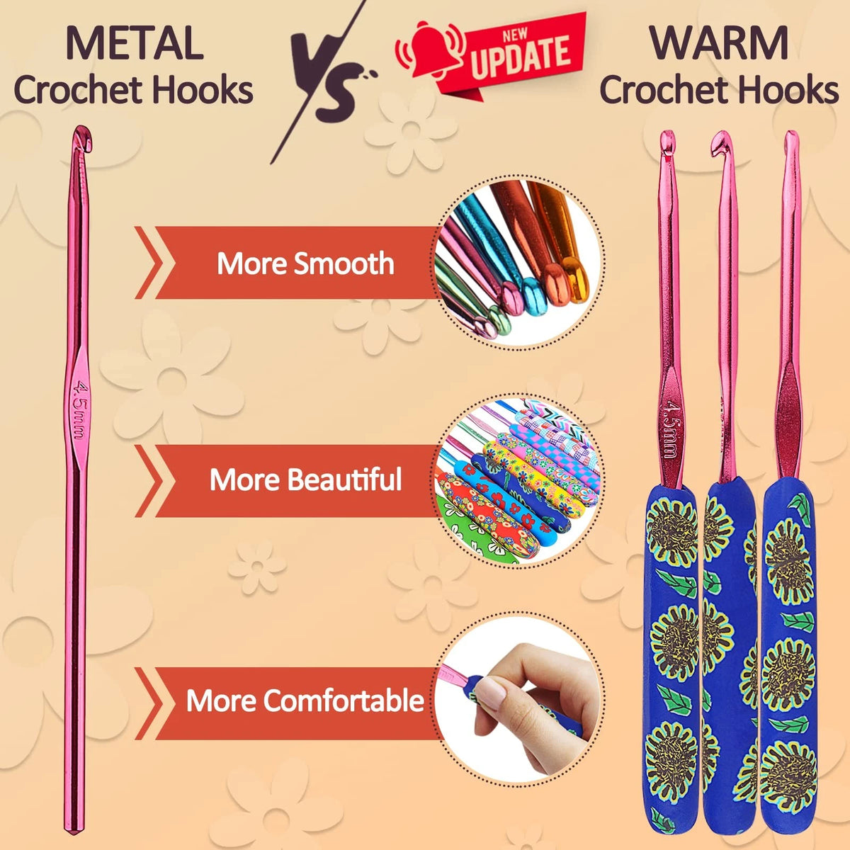 Coopay Warm Crochet Hook, Ergonomic Hooks Set w/Soft Fresh Flowers