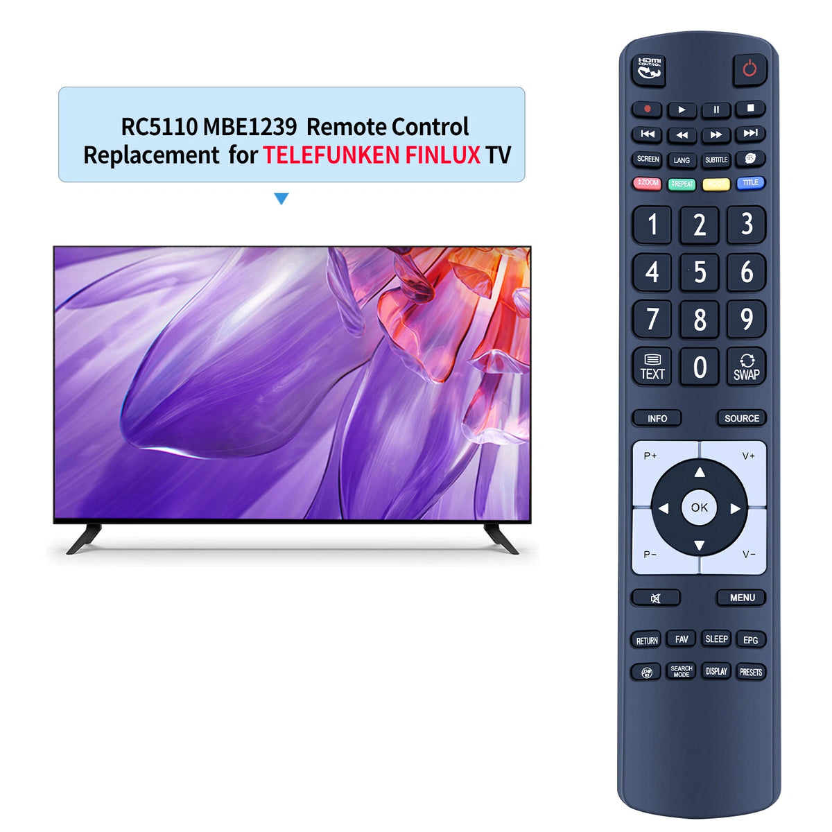 RC5110 Remote Control For Linsar TV 16LED504 19LED504 22LED504 24LED504