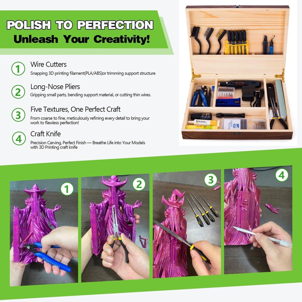 3D Printing Tool Kit with Storage Wooden Boxes, Printer Accessories -...