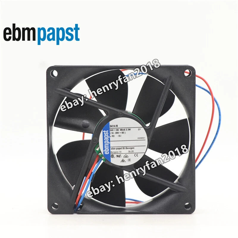 Ebmpapst 3414N DC Axial Fan 24V 2.3W 96mA 49.4CFM 92*92*25mm 2-Wire Cooling Fan