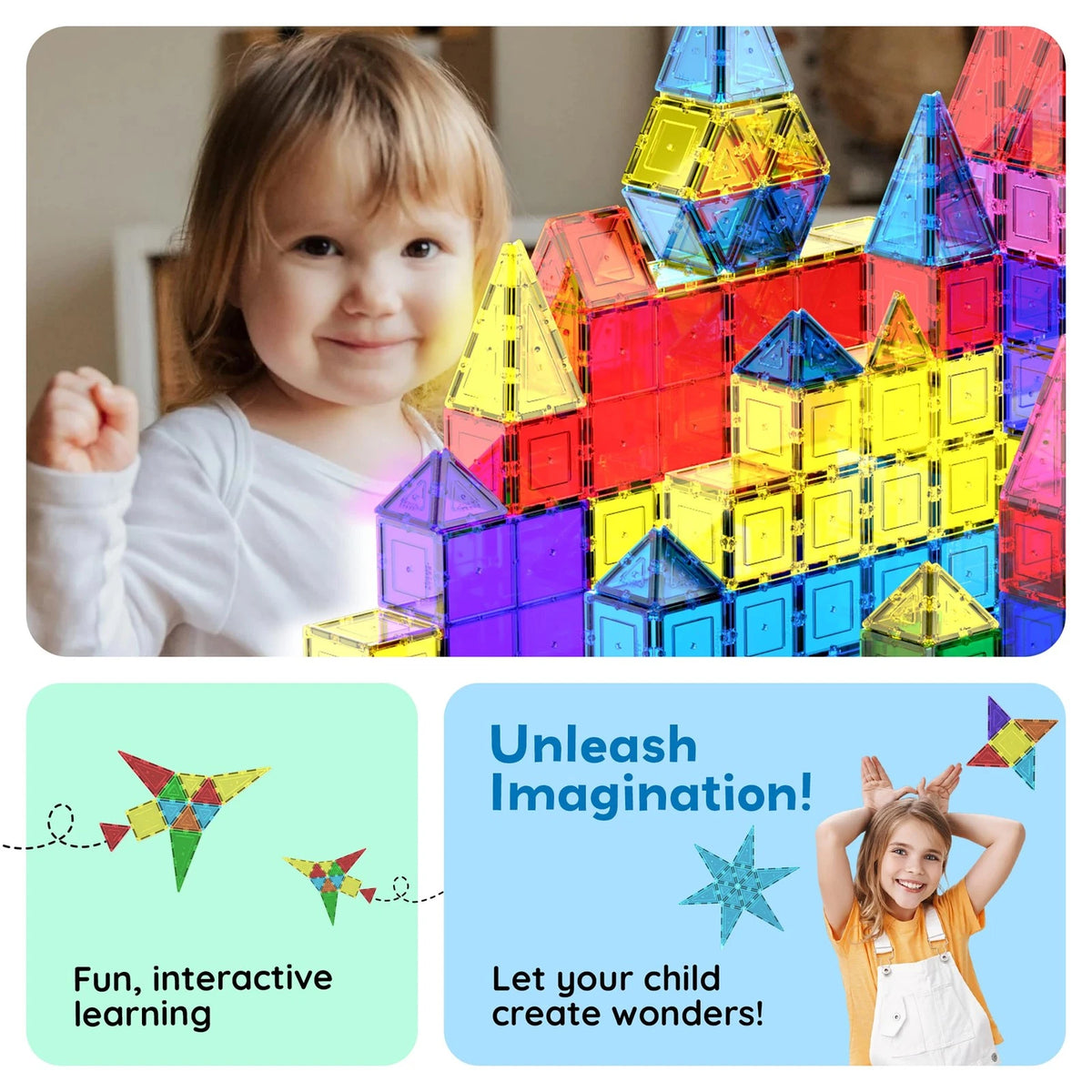 PicassoTiles 100 Piece Set 100pcs Magnet Building Tiles Clear 100, Multicolor